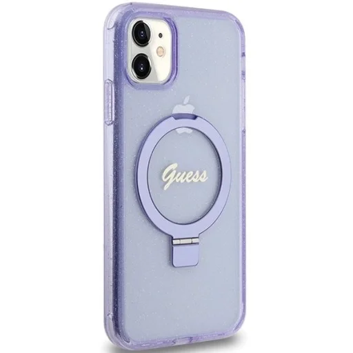 Guess Ring Állvány Script Glitter MagSafe tok iPhone 11 - lila - 4