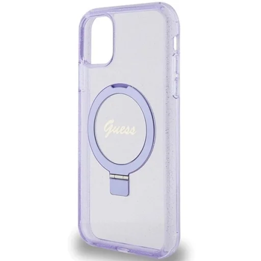 Guess Ring Állvány Script Glitter MagSafe tok iPhone 11 - lila - 6
