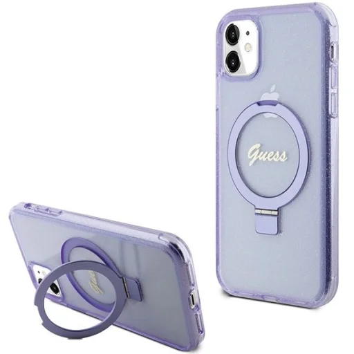 Guess Ring Állvány Script Glitter MagSafe tok iPhone 11 - lila - 1