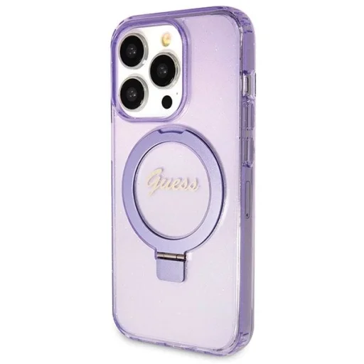 Guess Ring Stand Script Glitter MagSafe tok iPhone 14 Pro - lila - 2