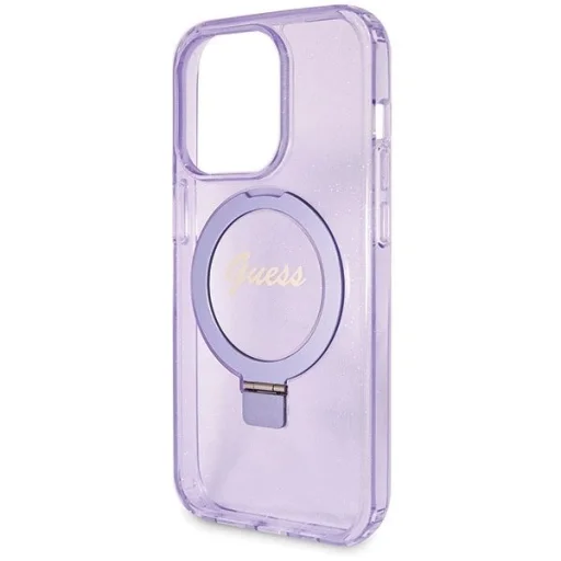 Guess Ring Stand Script Glitter MagSafe tok iPhone 14 Pro - lila - 6