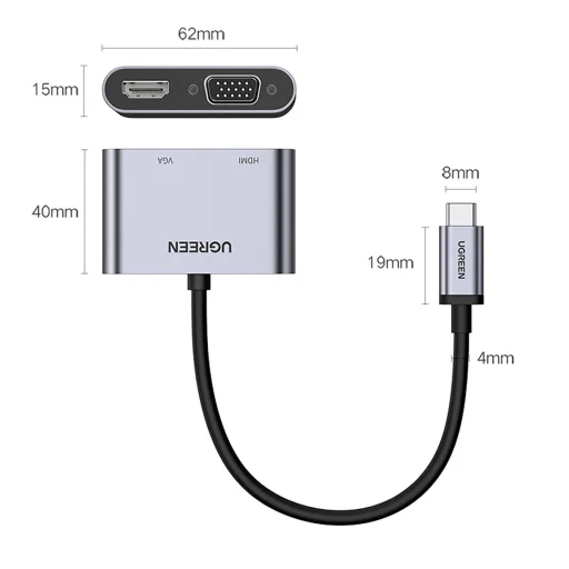 Ugreen CM162 50505 USB-C - HDMI / VGA / USB-A 3.0 / USB-C PD adapter - szürke - 2