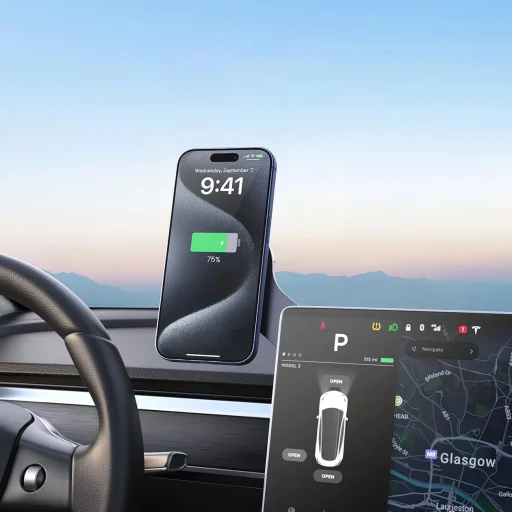 Ugreen CD380 mágneses tartó indukciós töltővel Tesla autóhoz - szürke - 2