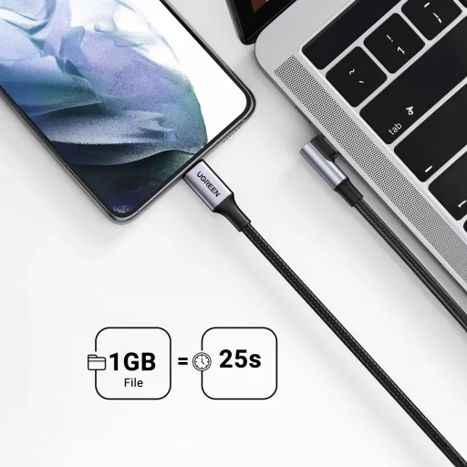 Ugreen US334 70645 USB-C (könyök) / USB-C (egyenes) kábel 100W PD 2m - fekete - 4