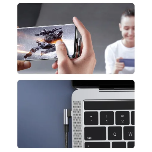 Ugreen US334 70645 USB-C (könyök) / USB-C (egyenes) kábel 100W PD 2m - fekete - 5