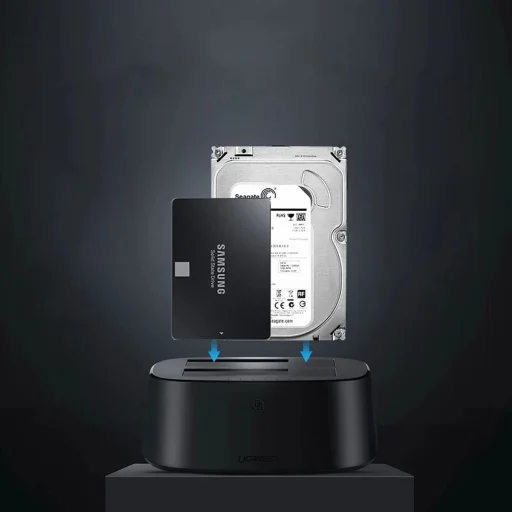 Ugreen CM198 50857 dokkoló állomás USB 3.0-val SATA 2.5" és 3.5" SSD/HDD meghajtókhoz, EU tápegységgel - fekete - 3