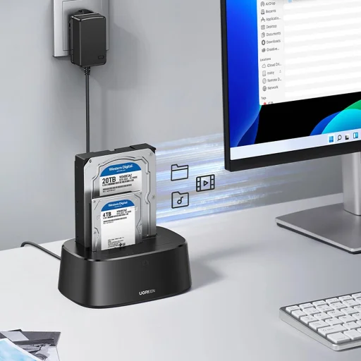 Ugreen CM198 50857 dokkoló állomás USB 3.0-val SATA 2.5" és 3.5" SSD/HDD meghajtókhoz, EU tápegységgel - fekete - 7