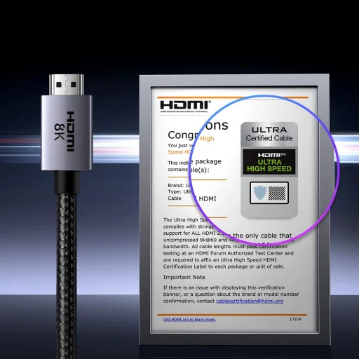 Ugreen HD171 35376 kábel HDMI 2.1 8K csatlakozókkal minősített, 5 m - szürke - 5