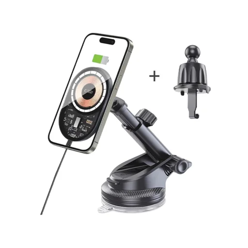 Tech-protect Mm15w-v6 Magnetic Magsafe Műszerfalra és Légnyílásra Szerelhető Autós Telefontartó Vezeték Nélküli Töltő 15w Fekete. - 2