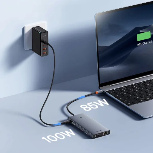 HUB Baseus PortalJoy Sorozat 13 az 1-ben USB-C - 2x HDMI / DP / VGA / USB-A 3.1 / USB-C 3.1 / USB-A 2.0 / PD / RJ45 / SD / TF / AUX - szürke - 12