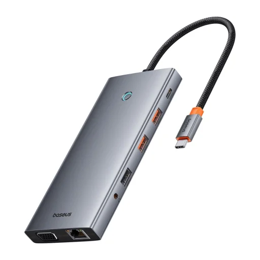 HUB Baseus PortalJoy Sorozat 13 az 1-ben USB-C - 2x HDMI / DP / VGA / USB-A 3.1 / USB-C 3.1 / USB-A 2.0 / PD / RJ45 / SD / TF / AUX - szürke - 1