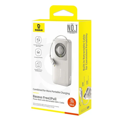 Baseus Free2Pull 10000mAh 30W powerbank USB-C porttal és visszahúzható USB-C kábellel - szürke - 4