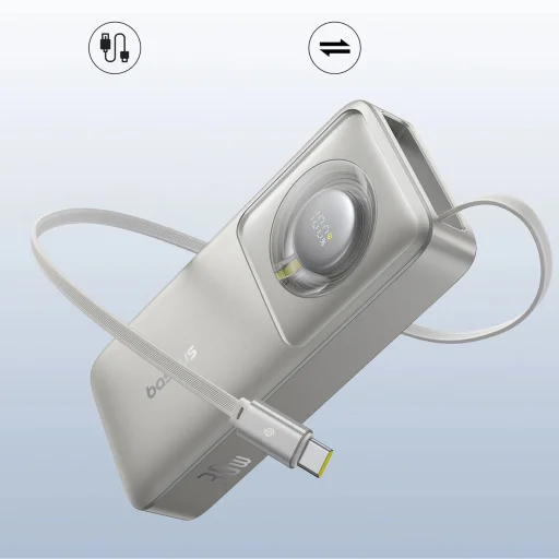 Baseus Free2Pull 10000mAh 30W powerbank USB-C porttal és visszahúzható USB-C kábellel - szürke - 6