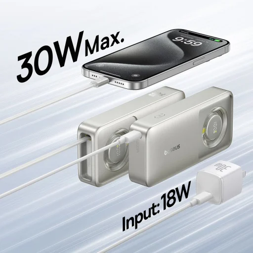 Baseus Free2Pull 10000mAh 30W powerbank USB-C porttal és visszahúzható USB-C kábellel - szürke - 7