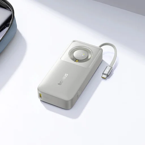 Baseus Free2Pull 10000mAh 30W powerbank USB-C porttal és visszahúzható USB-C kábellel - szürke - 9