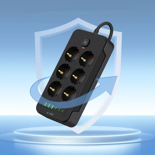 TECH-PROTECT PC6X6 Hálózati Elosztó 3 USB & 3 TYPE-C & 6 ALJZAT 200CM FEKETE - 4