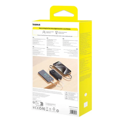Baseus Free2Pull 10000mAh 30W powerbank USB-C porttal és visszahúzható USB-C kábellel - fekete - 5