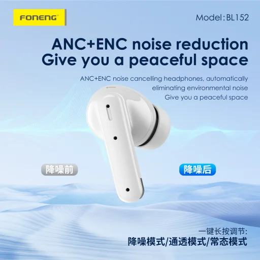 Foneng Bluetooth fülhallgató TWS BL152 ANC+ENC zajszűrő fehér - 3