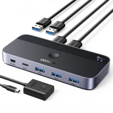Ugreen CM662 USB 3.0 switch 2-in-4 switch + 2x USB-A kábel - fekete