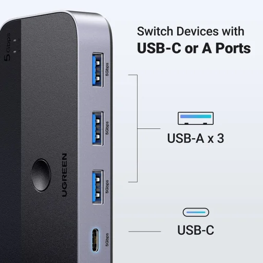 Ugreen CM662 USB 3.0 switch 2-in-4 switch + 2x USB-A kábel - fekete - 3