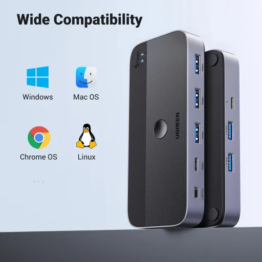 Ugreen CM662 USB 3.0 switch 2-in-4 switch + 2x USB-A kábel - fekete - 5