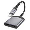 HOCO adapter AUX 2in1 Type C to 2 x Type C 27W LS40 fém szürke thumbnail