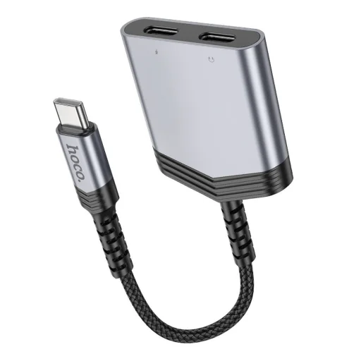 HOCO adapter AUX 2in1 Type C to 2 x Type C 27W LS40 fém szürke - 1