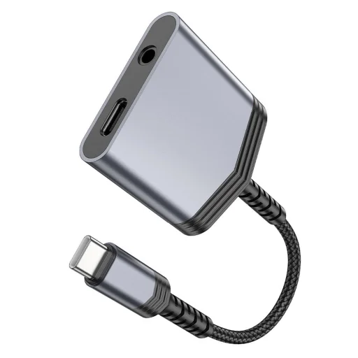 HOCO adapter AUX 2in1 Type C to Type C / Jack 3,5 mm 27W LS39 szürke - 6