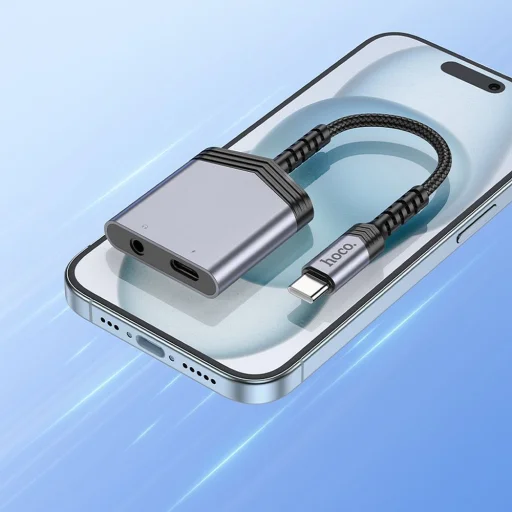 HOCO adapter AUX 2in1 Type C to Type C / Jack 3,5 mm 27W LS39 szürke - 7