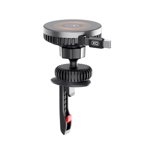 XO autós telefontartó Magsafe CX024 vezetéknélküli indukciós töltővel 15W USB-C kábellel fekete szellőzőre - 2
