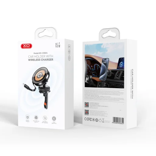 XO autós telefontartó Magsafe CX024 vezetéknélküli indukciós töltővel 15W USB-C kábellel fekete szellőzőre - 5