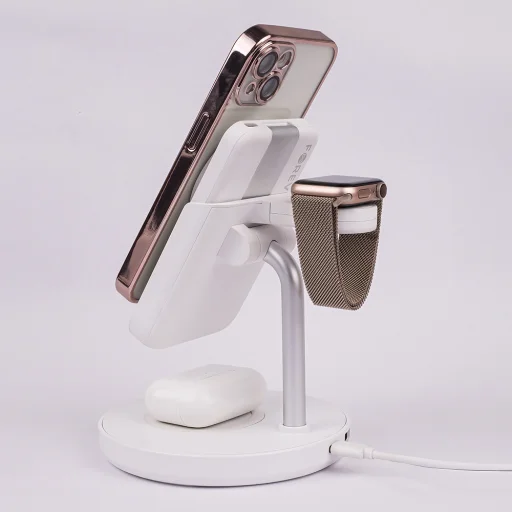 Forever MACS-100 mágneses vezeték nélküli töltőállomás power bankkal fehér 5 az 1-ben - 11