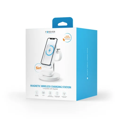 Forever MACS-100 mágneses vezeték nélküli töltőállomás power bankkal fehér 5 az 1-ben - 20