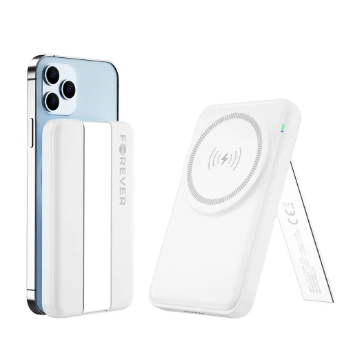 Forever MACS-100 mágneses vezeték nélküli töltőállomás power bankkal fehér 5 az 1-ben - 2