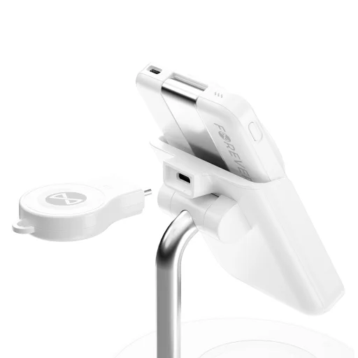 Forever MACS-100 mágneses vezeték nélküli töltőállomás power bankkal fehér 5 az 1-ben - 7