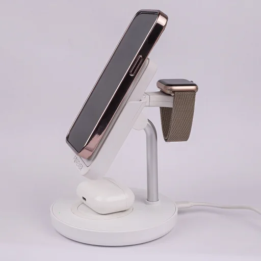 Forever MACS-100 mágneses vezeték nélküli töltőállomás power bankkal fehér 5 az 1-ben - 12