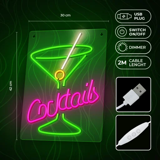 Neon PLEXI LED COCKTAILS rózsaszín zöld FPNE02X Forever Light - 5