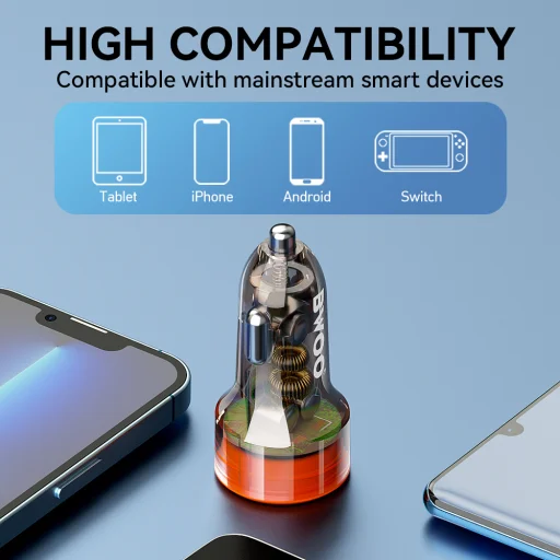 BWOO 38W gyors átlátszó autós töltő BO-CC85 QC 18W + PD 20W - 12