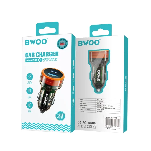 BWOO 38W gyors átlátszó autós töltő BO-CC85 QC 18W + PD 20W - 6