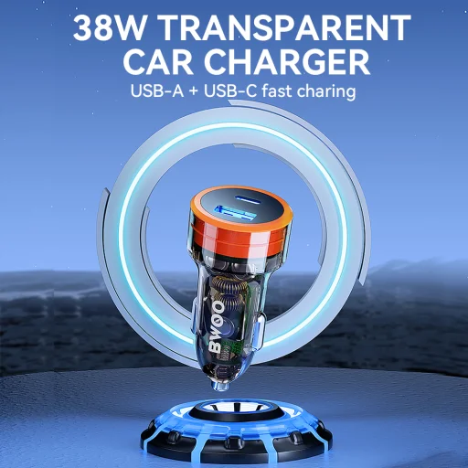 BWOO 38W gyors átlátszó autós töltő BO-CC85 QC 18W + PD 20W - 7