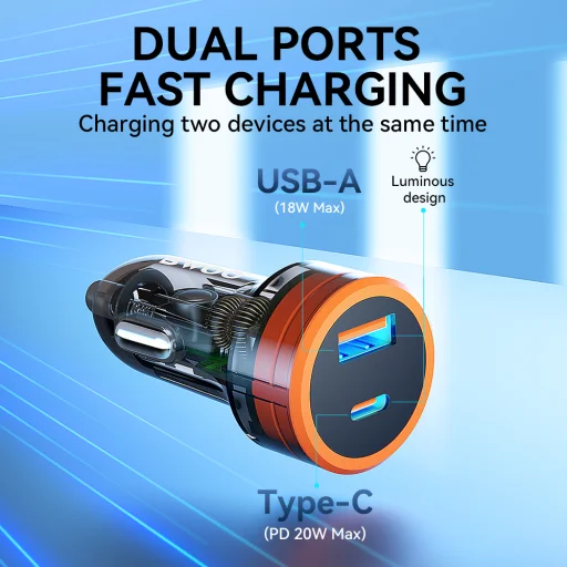 BWOO 38W gyors átlátszó autós töltő BO-CC85 QC 18W + PD 20W - 9