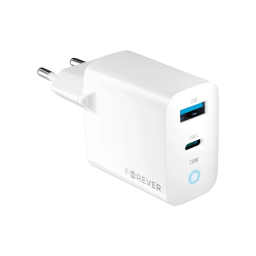 Forever TC-06-20AC PD QC töltő 1x USB-C 1x USB 20W fehér - 1