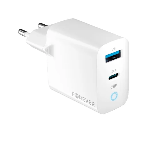 Forever TC-06-65AC GaN PD QC töltő 1x USB-C 1x USB 65W fehér - 1