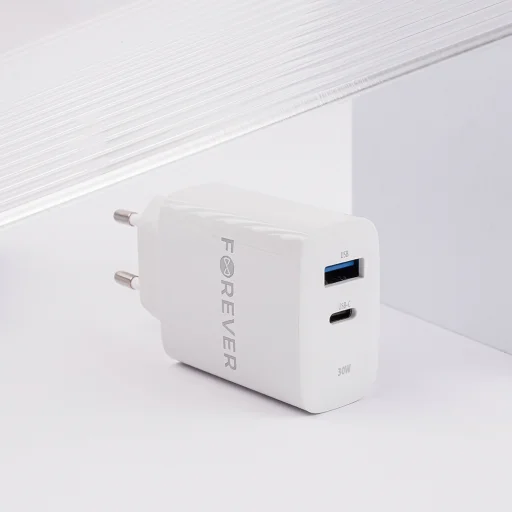 Forever TC-07-30AC PD QC töltő 1x USB-C 1x USB 30W fehér - 6