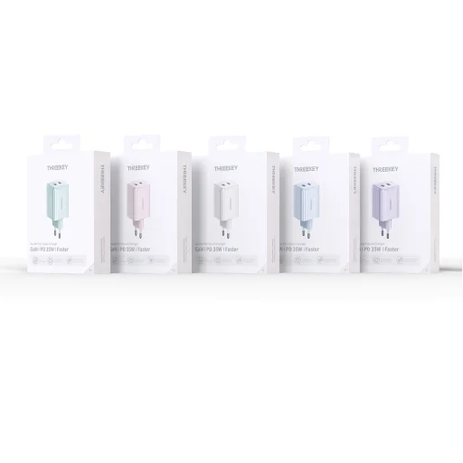 THREEKEY fali töltő TK111 PD 35W 2x USB-C rózsaszín - 2