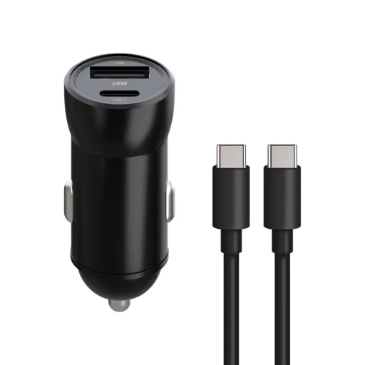 Maxlife MXCC-04 PD QC autós töltő 1x USB-C 1x USB 20W fekete + USB-C - USB-C kábel 60W - 1