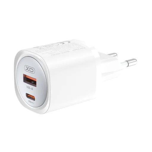 XO hálózati töltő CE21 PD 30W 1x USB-C 1x USB fehér + kábel USB-C - USB-C - 3