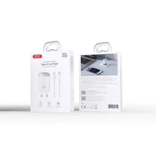XO hálózati töltő CE21 PD 30W 1x USB-C 1x USB fehér + kábel USB-C - Lightning - 4