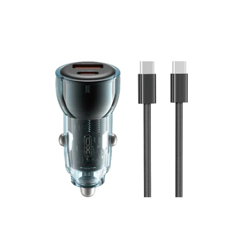 XO autós töltő CC60 60W 1x USB 1x USB-C kék + USB-C - USB-C kábel - 1