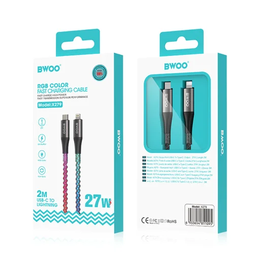 BWOO 27W kábel X279C-L USB-C lightninghoz RGB színes fénnyel - 4